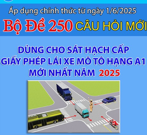 Thí sinh dự thi bằng lái xe a1 2025 bắt buộc phải nắm vững kiến thức của 250 câu hỏi