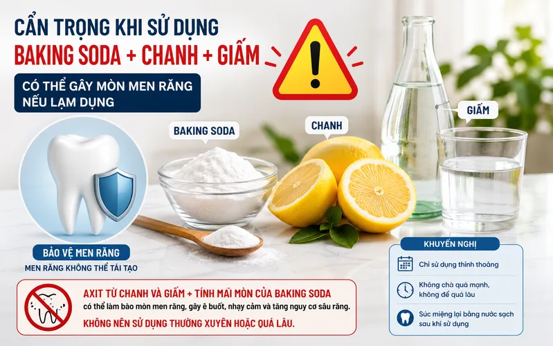 Khi áp dụng cách làm trắng răng bằng Baking Soda tại nhà, cần tránh chà quá mạnh, pha tùy tiện với axit và kỳ vọng hiệu quả trắng tức thì.