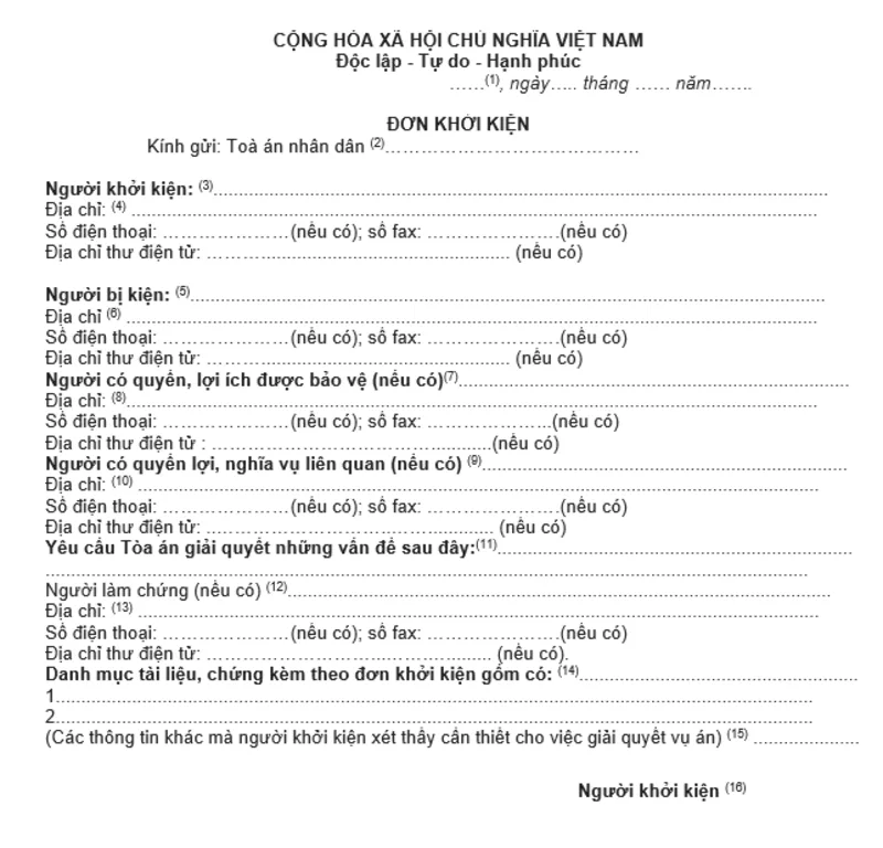 Đơn khởi kiện cần thể hiện thông tin hai bên, nguyên nhân mâu thuẫn và các yêu cầu về hôn nhân, con, tài sản