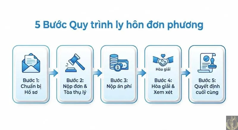 Thủ tục thường trải qua các giai đoạn kiểm tra đơn, nộp tạm ứng án phí, thụ lý, hòa giải và xét xử
