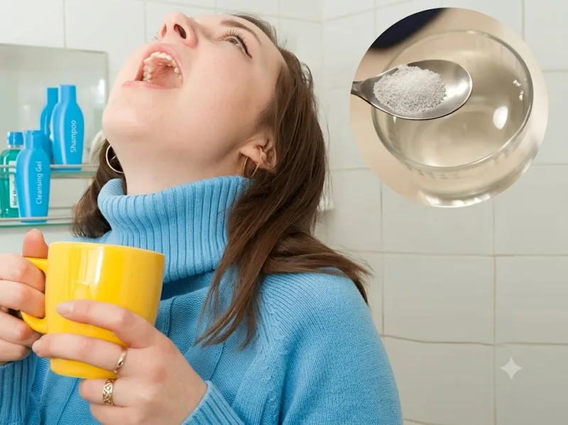 Súc nước muối ấm nhẹ nhàng giúp làm sạch vùng niêm mạc bị loét